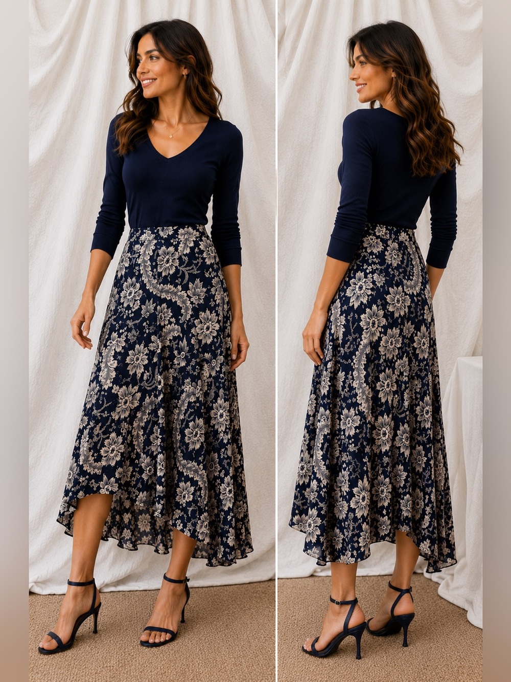 Ralph Lauren Navy Floral Maxi Skirt